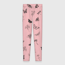 Леггинсы женские Цветочки и бабочки на розовом фоне, цвет: 3D-принт