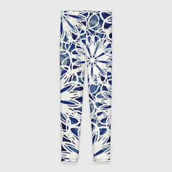 Женские легинсы Стилизованные цветы абстракция синее-белый