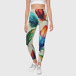 Леггинсы женские Разноцветные перья тропических птиц, цвет: 3D-принт — фото 2