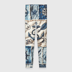 Леггинсы женские Пэчворк с якорем - джинсовка моряка, цвет: 3D-принт