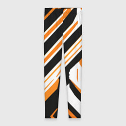 Леггинсы женские Чёрно-оранжевые полосы на белом фоне, цвет: 3D-принт