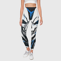 Леггинсы женские Белый череп и синие полосы на чёрном фоне, цвет: 3D-принт — фото 2