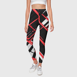 Леггинсы женские Красно-белые линии на чёрном фоне, цвет: 3D-принт — фото 2