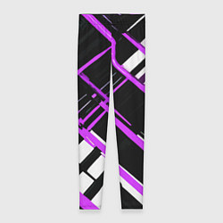 Леггинсы женские Фиолетово-белые линии на чёрном фоне, цвет: 3D-принт
