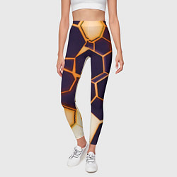 Леггинсы женские Чёрные шестиугольники на чёрном фоне, цвет: 3D-принт — фото 2