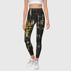 Леггинсы женские Бело-жёлтая абстракция на чёрном фоне, цвет: 3D-принт — фото 2