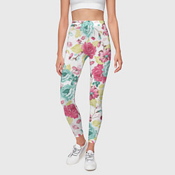 Леггинсы женские Розы красные и бирюзовые, цвет: 3D-принт — фото 2