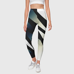 Леггинсы женские Чёрно-белый с синим затемнением полосы, цвет: 3D-принт — фото 2
