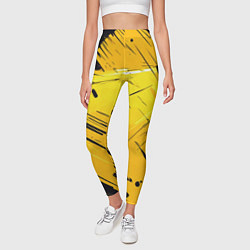 Леггинсы женские Желтая краска на черном фоне, цвет: 3D-принт — фото 2