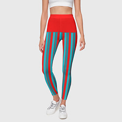 Леггинсы женские Красно синий комбинированный узор с полосами, цвет: 3D-принт — фото 2