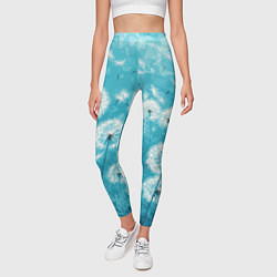 Леггинсы женские Белые одуванчики на бирюзовом фоне, цвет: 3D-принт — фото 2