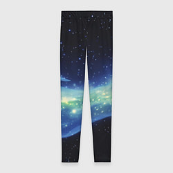 Женские легинсы Синяя волна с зеленым оттенком на черном