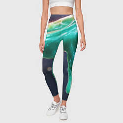 Леггинсы женские Текстура стекающая зеленая клякса, цвет: 3D-принт — фото 2