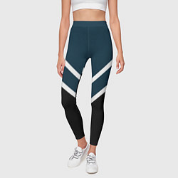 Леггинсы женские Синий с чёрным и белые полосы, цвет: 3D-принт — фото 2