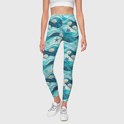 Леггинсы женские Летний узор с ракушками и морскими звездами, цвет: 3D-принт — фото 2