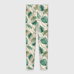 Леггинсы женские Листья монстеры на мраморном фоне, цвет: 3D-принт
