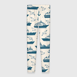 Леггинсы женские Морской паттерн из чаек, якорей и кораблей, цвет: 3D-принт