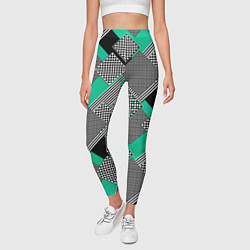 Леггинсы женские Черно бирюзовая абстрактная геометрия пэчворк, цвет: 3D-принт — фото 2