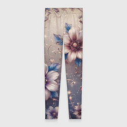 Женские легинсы Сине-бежевый дымчатый с цветами