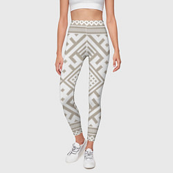 Леггинсы женские Славянские узоры в бежевом цвете, цвет: 3D-принт — фото 2