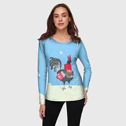 Лонгслив женский Милый петушок зимой, цвет: 3D-принт — фото 2