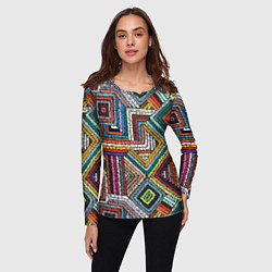 Лонгслив женский Этнический орнамент вышивка, цвет: 3D-принт — фото 2