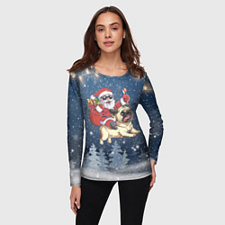 Лонгслив женский Санта едет на мопсе, цвет: 3D-принт — фото 2