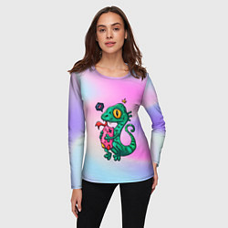 Лонгслив женский Ящерица малышка с игрушкой, цвет: 3D-принт — фото 2