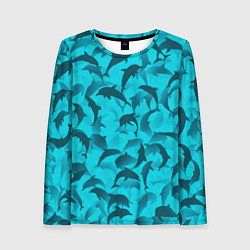 Женский лонгслив Синий камуфляж с дельфинами