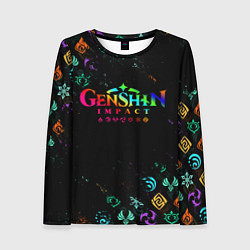 Женский лонгслив GENSHIN IMPACT NEON LOGO RAINBOW STYLE, ЭМБЛЕМЫ