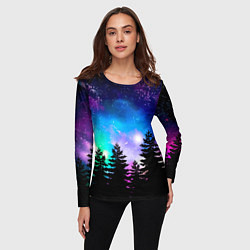 Лонгслив женский Космический лес, елки и звезды, цвет: 3D-принт — фото 2