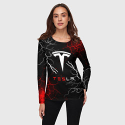 Лонгслив женский Tesla Трещины с молниями, цвет: 3D-принт — фото 2