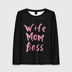 Лонгслив женский Wife Mom Boss, цвет: 3D-принт