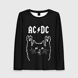 Лонгслив женский AC DC, Рок кот, цвет: 3D-принт