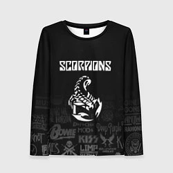 Лонгслив женский Scorpions логотипы рок групп, цвет: 3D-принт