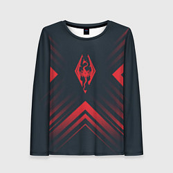 Женский лонгслив Красный Символ Skyrim на темном фоне со стрелками