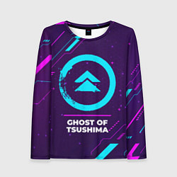 Женский лонгслив Символ Ghost of Tsushima в неоновых цветах на темн