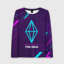 Женский лонгслив Символ The Sims в неоновых цветах на темном фоне