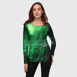 Лонгслив женский Неоновые волны и линии - Зелёный, цвет: 3D-принт — фото 2