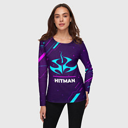 Лонгслив женский Символ Hitman в неоновых цветах на темном фоне, цвет: 3D-принт — фото 2