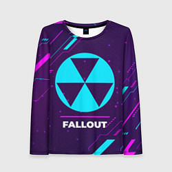 Женский лонгслив Символ Fallout в неоновых цветах на темном фоне