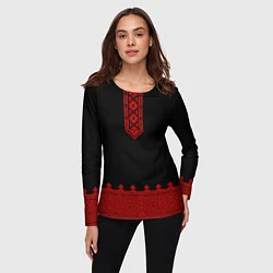Лонгслив женский Черная славянская рубаха, цвет: 3D-принт — фото 2