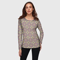 Лонгслив женский Желтые, оранжевый квадраты на сером, цвет: 3D-принт — фото 2