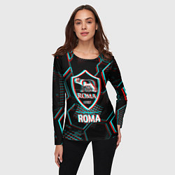 Лонгслив женский Roma FC в стиле Glitch на темном фоне, цвет: 3D-принт — фото 2