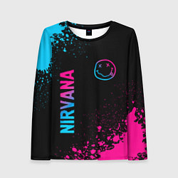 Женский лонгслив Nirvana - neon gradient: символ и надпись вертикал