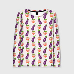 Лонгслив женский Баклажаны и персики паттерн, цвет: 3D-принт