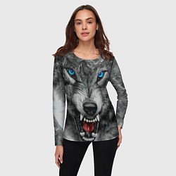 Лонгслив женский Агрессивный волк с синими глазами, цвет: 3D-принт — фото 2