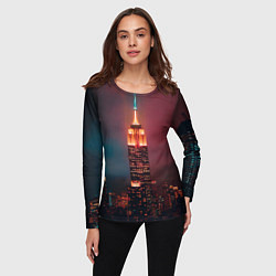 Лонгслив женский Неоновая ночная башня в городе, цвет: 3D-принт — фото 2