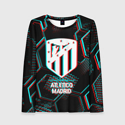 Женский лонгслив Atletico Madrid FC в стиле glitch на темном фоне