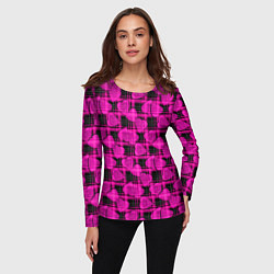 Лонгслив женский Black and pink hearts pattern on checkered, цвет: 3D-принт — фото 2